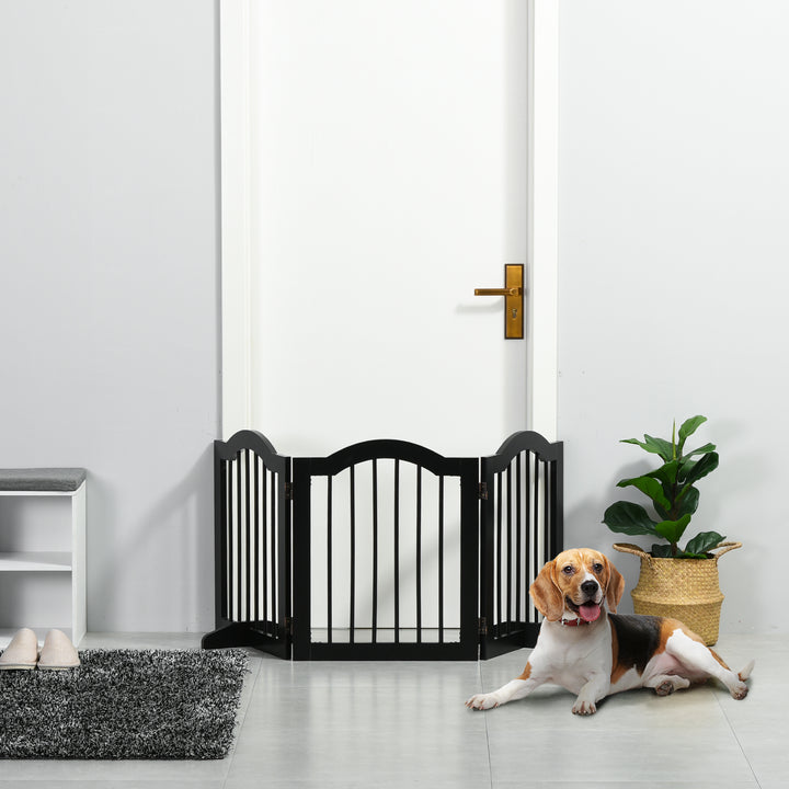 Barreira de Segurança Dobrável para Cães Pequenos Barreira de Proteção para Animais de Estimação com 3 Painéis e 2 Suportes para Portas Escadas Corredores 154,5x29,5x61 cm Preto