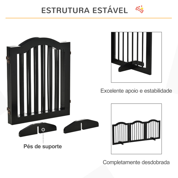 Barreira de Segurança Dobrável para Cães Pequenos Barreira de Proteção para Animais de Estimação com 3 Painéis e 2 Suportes para Portas Escadas Corredores 154,5x29,5x61 cm Preto