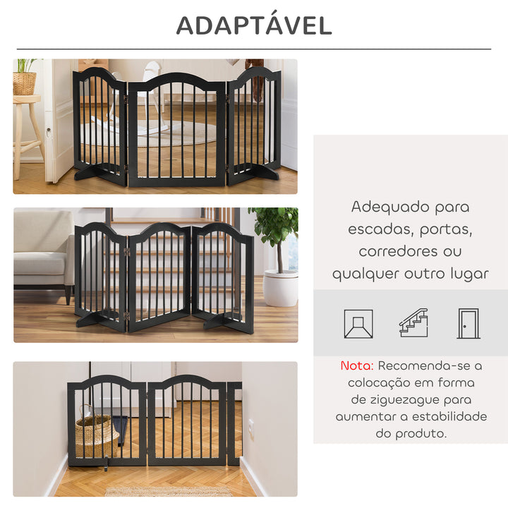 Barreira de Segurança Dobrável para Cães Pequenos Barreira de Proteção para Animais de Estimação com 3 Painéis e 2 Suportes para Portas Escadas Corredores 154,5x29,5x61 cm Preto