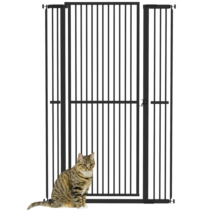 Barreira para Cães Extra Alta Barreira para Cães com Largura Ajustável 77-104 cm Barreira de Segurança para Cães e Gatos com 2 Extensões e Porta para Escadas e Corredores Preto