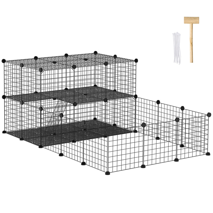 Recinto para Pequenos Animais Recinto Metálico para Animais com Forma Personalizável para Coelhos Porquinho da Índia 175x105x70 cm Preto