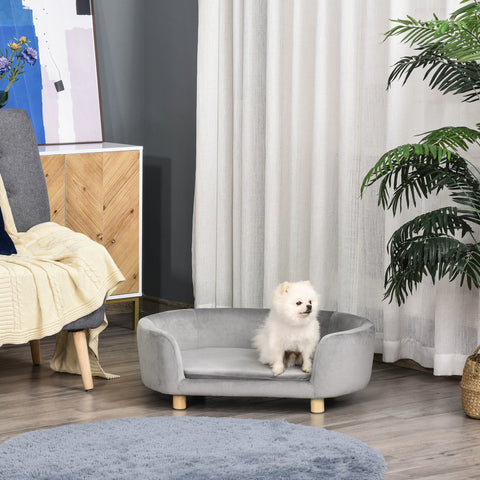 Sofá para Cães Pequenos Cama Elevada para Cães com Pés de Madeira Almofada Removível e Capa Lavável Carga 10 kg 86x55x33 cm Cinzento Claro