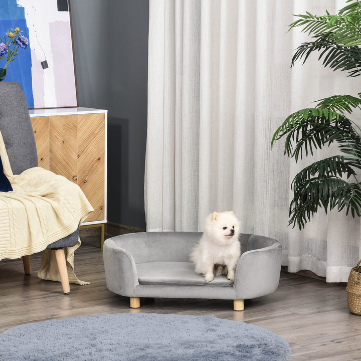 Sofá para Cães Pequenos Cama Elevada para Cães com Pés de Madeira Almofada Removível e Capa Lavável Carga 10 kg 86x55x33 cm Cinzento Claro