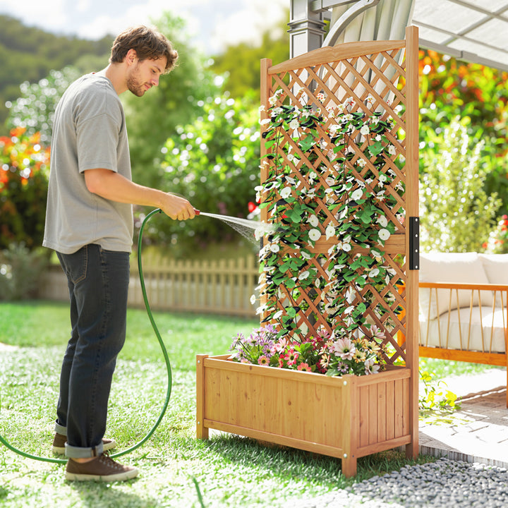Floreira de Jardim com Treliça Caixa de Plantio com Suporte para Plantas Trepadeiras para Cultivo de Plantas Flores para Pátio Terraço Varanda 90x45x180cm Madeira