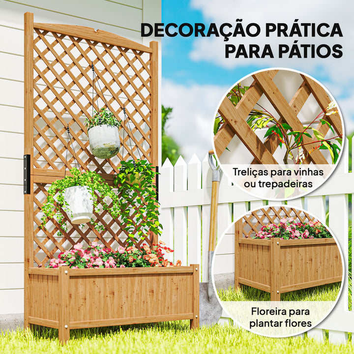 Floreira de Jardim com Treliça Caixa de Plantio com Suporte para Plantas Trepadeiras para Cultivo de Plantas Flores para Pátio Terraço Varanda 90x45x180cm Madeira