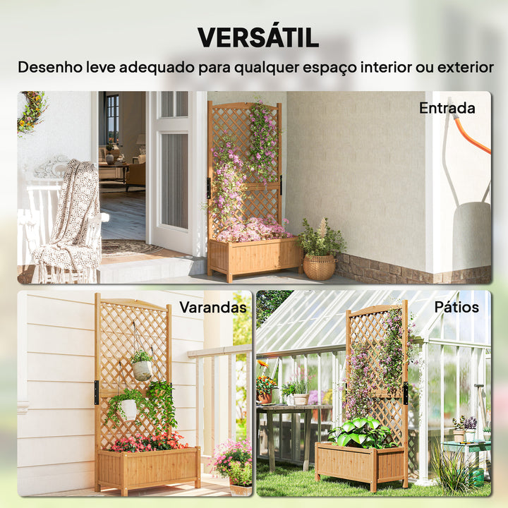 Floreira de Jardim com Treliça Caixa de Plantio com Suporte para Plantas Trepadeiras para Cultivo de Plantas Flores para Pátio Terraço Varanda 90x45x180cm Madeira