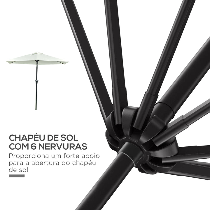 Chapéu de Sol de Jardim Ø230x216 cm Chapéu de Sol de Terraço com Teto Ajustável Abertura Manual Impermeável para Pátio Piscina Praia Creme