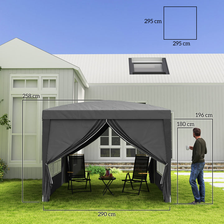 Tenda de Jardim com Paredes Laterais Amovíveis Janelas Porta com Fecho de Correr e Bolsa de Transporte 295x295x196-258 cm Cinzento