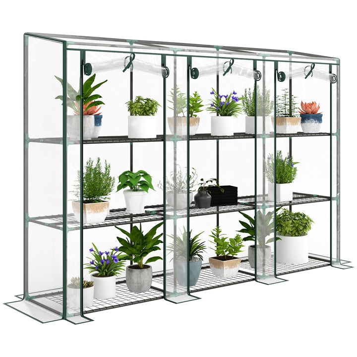 Estufa Pequena Estufa de Exterior com Prateleiras de 3 Níveis Portas com Fecho de Correr e Estrutura de Aço Estufa para Cultivar Plantas Flores 215x46x151 cm Transparente