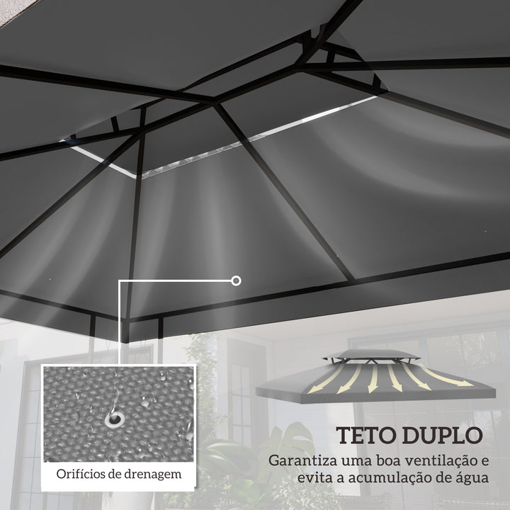 Toldo de Substituição 4x3m para Pérgola de Jardim 2 Níveis Respirável com 10 Orifícios de Drenagem Cobertura de Substituição de Pérgola Exterior Cinza Claro