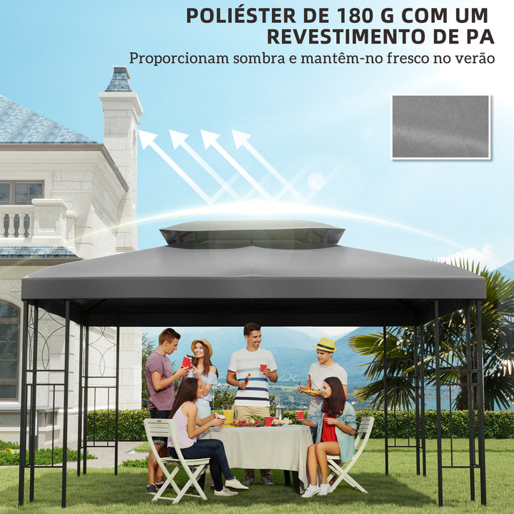 Toldo de Substituição 4x3m para Pérgola de Jardim 2 Níveis Respirável com 10 Orifícios de Drenagem Cobertura de Substituição de Pérgola Exterior Cinza Claro
