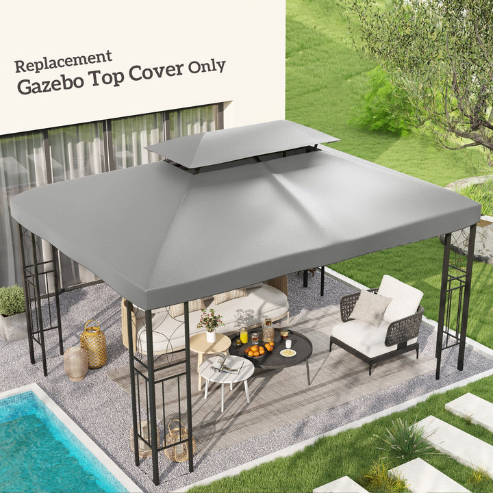 Toldo de Substituição 4x3m para Pérgola de Jardim 2 Níveis Respirável com 10 Orifícios de Drenagem Cobertura de Substituição de Pérgola Exterior Cinza Claro