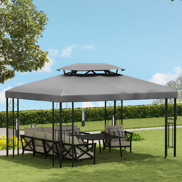 Toldo de Substituição 4x3m para Pérgola de Jardim 2 Níveis Respirável com 10 Orifícios de Drenagem Cobertura de Substituição de Pérgola Exterior Cinza Claro