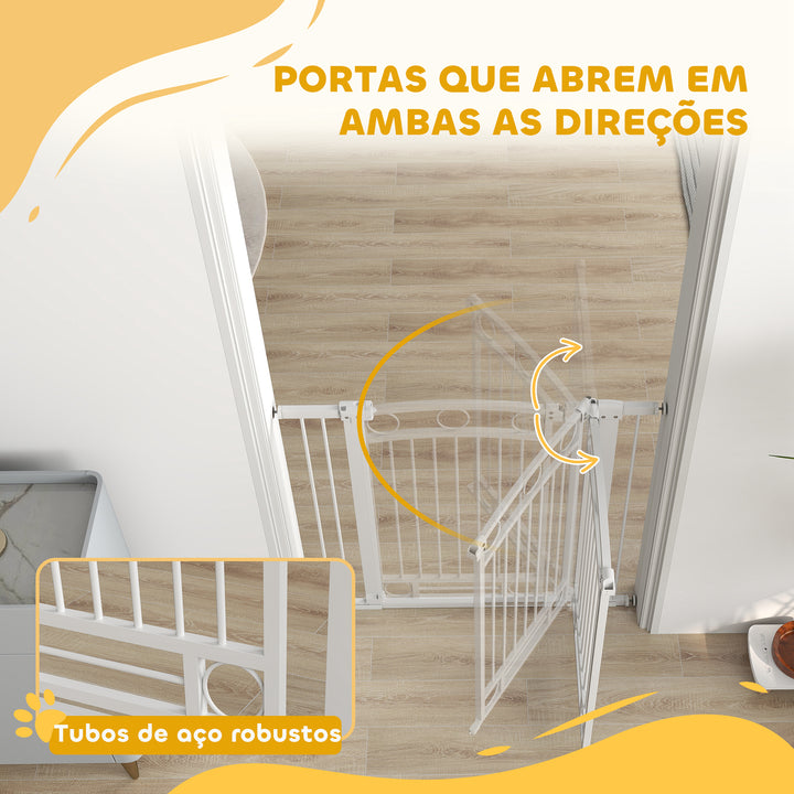 Barreira de Segurança para Cães Barreira de Segurança para Cães com Largura Ajustável 76-104 cm Barreira de Proteção com 2 Extensões para Escadas e Portas Branco