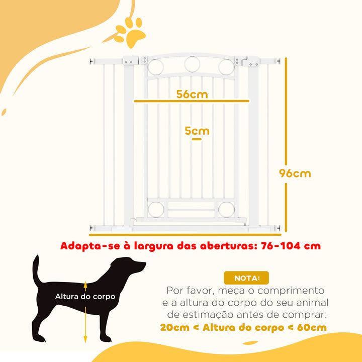 Barreira de Segurança para Cães Barreira de Segurança para Cães com Largura Ajustável 76-104 cm Barreira de Proteção com 2 Extensões para Escadas e Portas Branco