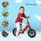 Bicicleta sem Pedais para Crianças acima de 3 Anos com Assento e Guiador Ajustáveis Bicicleta de Equilíbrio Infantil com Estrutura de Aço 89x37x55-60cm Vermelho