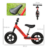 Bicicleta sem Pedais para Crianças acima de 3 Anos com Assento e Guiador Ajustáveis Bicicleta de Equilíbrio Infantil com Estrutura de Aço 89x37x55-60cm Vermelho