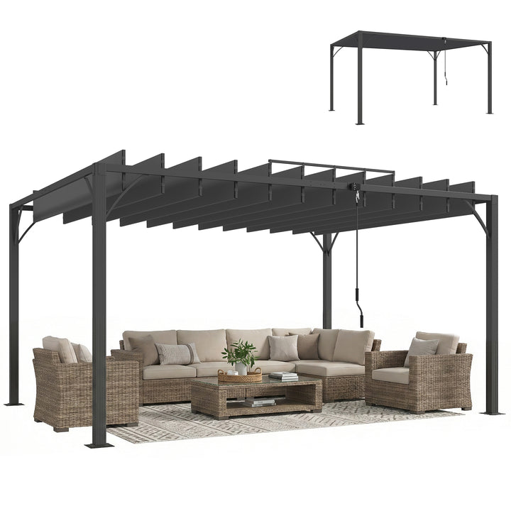 Pérgola 390x295x213 cm para Jardim com Desenho de Lâminas Superiores Giratórias até 135° Proteção UV 50+ e Estrutura de Aço para Pátio Terraço Varanda Cinza