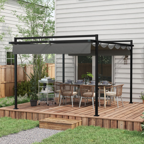 Pérgola 3x4 Pérgola de Jardim com Teto Retrátil de Poliéster e 12 Orifícios de Drenagem Pérgola para Pátio Varanda Exterior Cinza