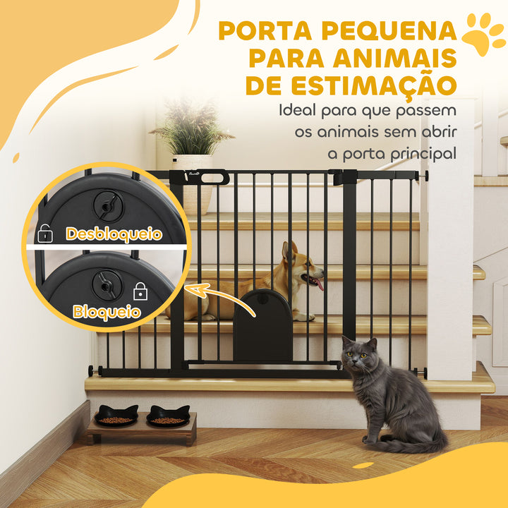 Barreira de Segurança de Cães Animais de Estimação para Escadas e Portas 75-131 cm com 3 Extensões Fechamento Automático e Sistema de Duplo Bloqueio Aço Preto