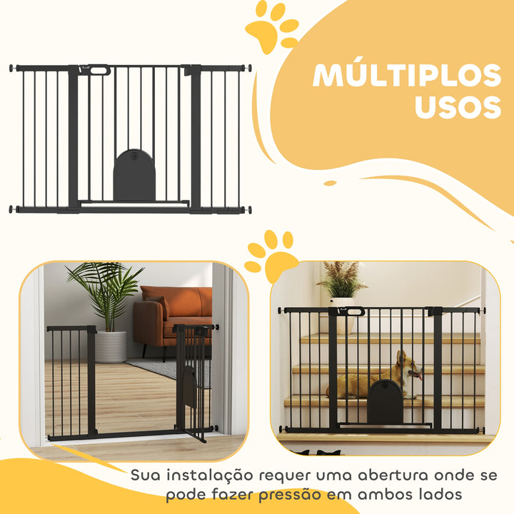 Barreira de Segurança de Cães Animais de Estimação para Escadas e Portas 75-131 cm com 3 Extensões Fechamento Automático e Sistema de Duplo Bloqueio Aço Preto