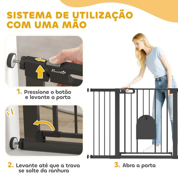 Barreira de Segurança de Cães Animais de Estimação para Escadas e Portas 75-131 cm com 3 Extensões Fechamento Automático e Sistema de Duplo Bloqueio Aço Preto
