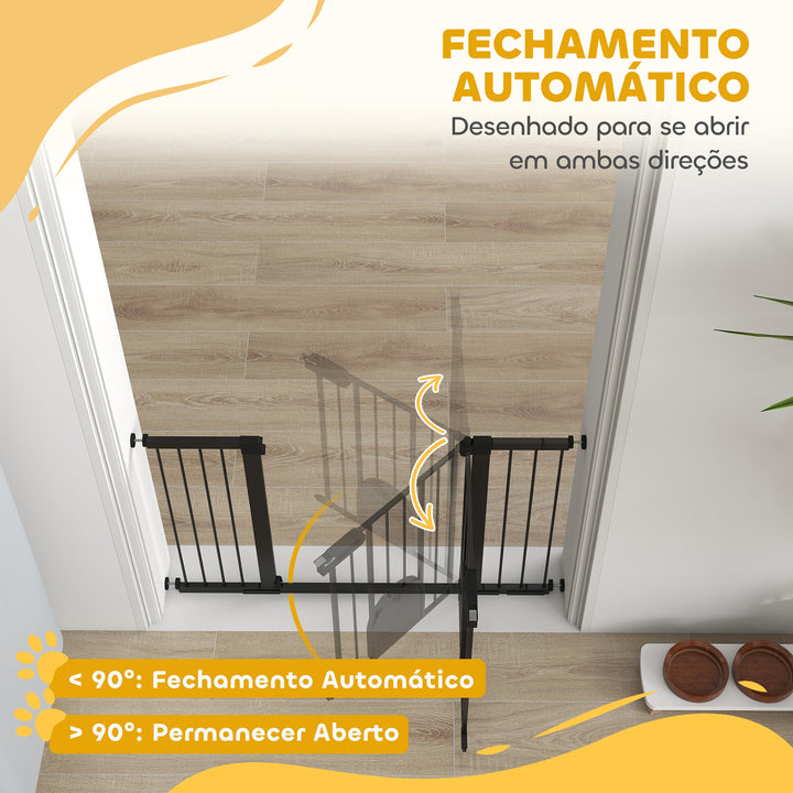 Barreira de Segurança de Cães Animais de Estimação para Escadas e Portas 75-131 cm com 3 Extensões Fechamento Automático e Sistema de Duplo Bloqueio Aço Preto