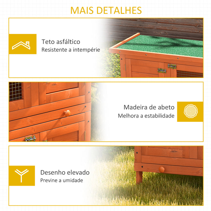 Coelheira de Madeira Exterior de 2 Níveis Gaiola para 1-2 Coelhos Animais Pequenos com Teto Asfáltico Dobrável e 2 Bandejas Removíveis 90x45x90cm Madeira
