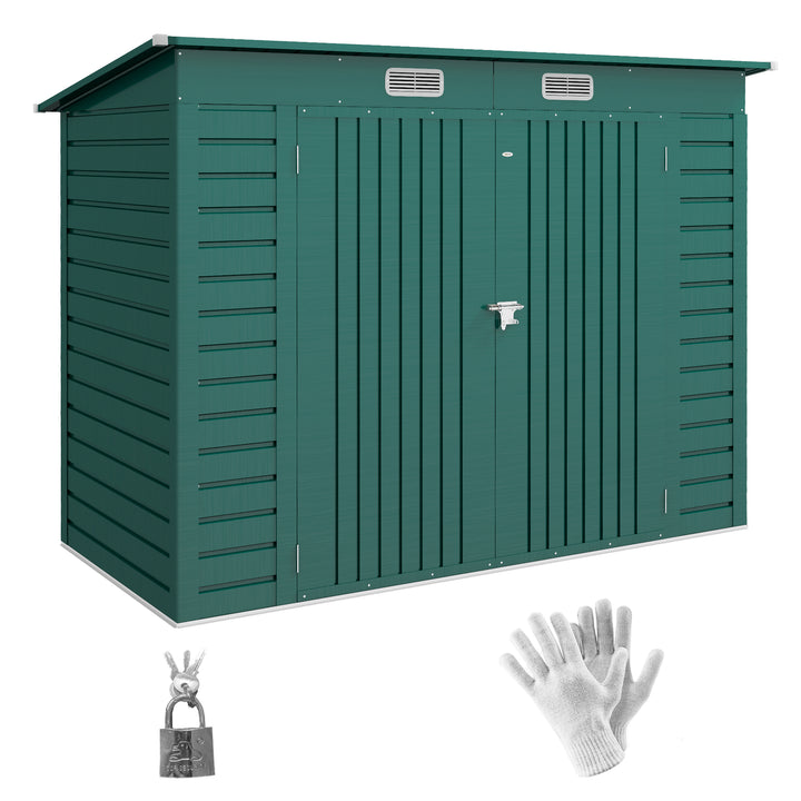 Abrigo de Jardim 2,7m² 249x121x183 cm Abrigo de Exterior com Porta Dupla 2 Ventilaç4oes e Trava Abrigo para Pátio Verde