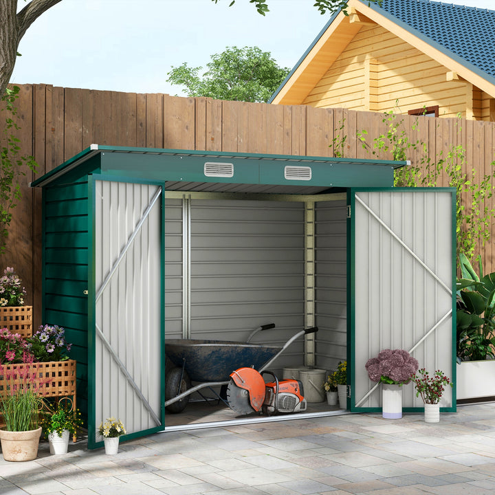 Abrigo de Jardim 2,7m² 249x121x183 cm Abrigo de Exterior com Porta Dupla 2 Ventilaç4oes e Trava Abrigo para Pátio Verde