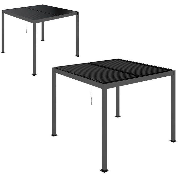 Pérgola de Alumínio 3x3 m Pérgola de Jardim com Teto de Lâminas Ajustáveis e Sistema de Drenagem Impermeável Anti-UV Pérgola para Pátio Terraço Varanda Cinza Escuro
