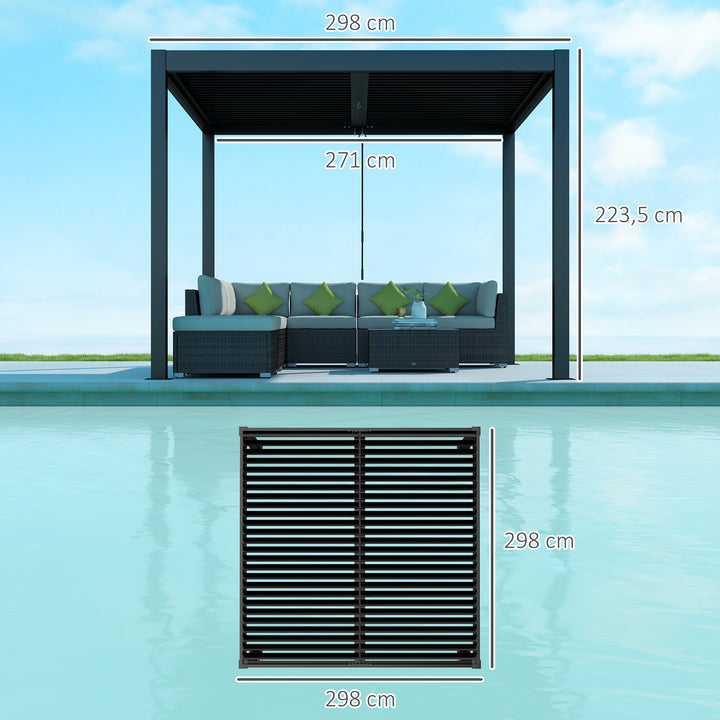 Pérgola de Alumínio 3x3 m Pérgola de Jardim com Teto de Lâminas Ajustáveis e Sistema de Drenagem Impermeável Anti-UV Pérgola para Pátio Terraço Varanda Cinza Escuro