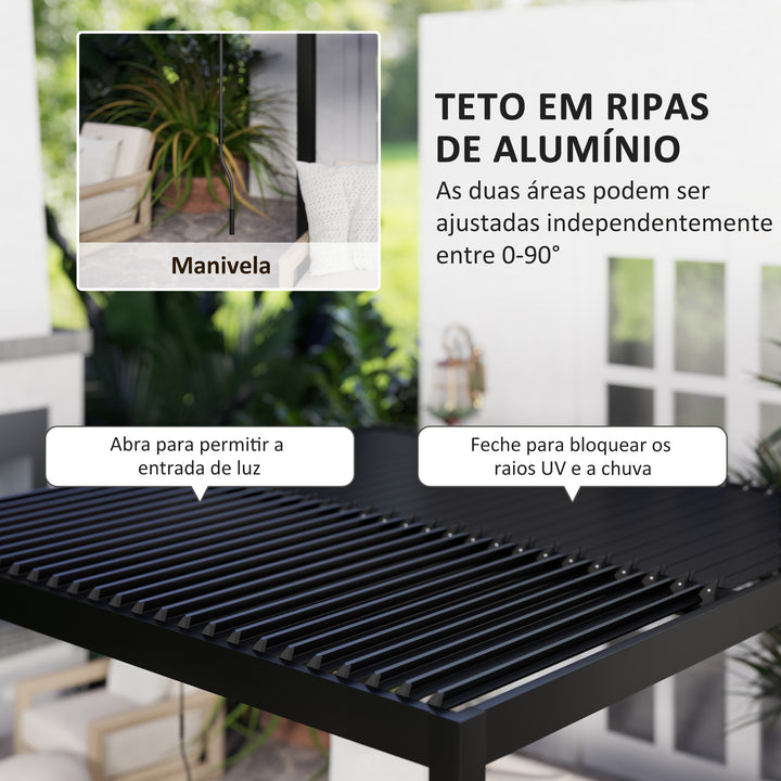 Pérgola de Alumínio 3x3 m Pérgola de Jardim com Teto de Lâminas Ajustáveis e Sistema de Drenagem Impermeável Anti-UV Pérgola para Pátio Terraço Varanda Cinza Escuro