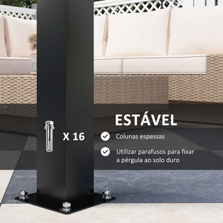 Pérgola de Alumínio 3x3 m Pérgola de Jardim com Teto de Lâminas Ajustáveis e Sistema de Drenagem Impermeável Anti-UV Pérgola para Pátio Terraço Varanda Cinza Escuro