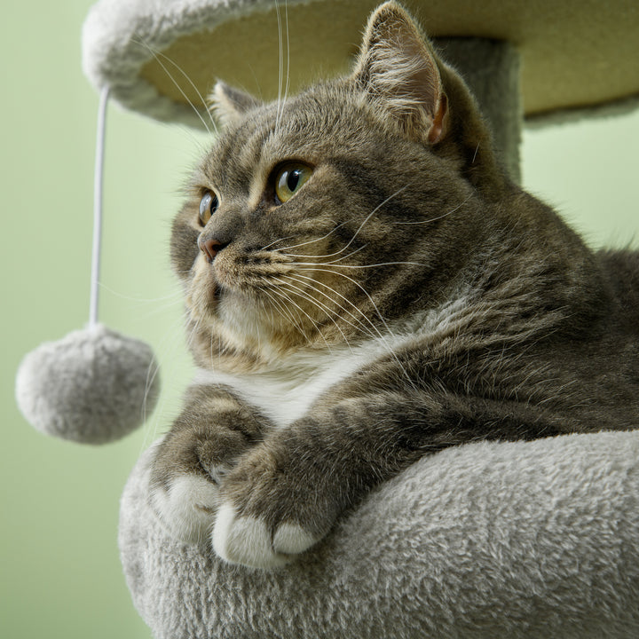Arranhador para Gatos Altura 104 cm Arranhador para Gatos Torre de Escalada com Postes Arranhadores de Sisal Cova Plataformas e Bolas Suspensas 65x30x104 cm Cinzento Claro