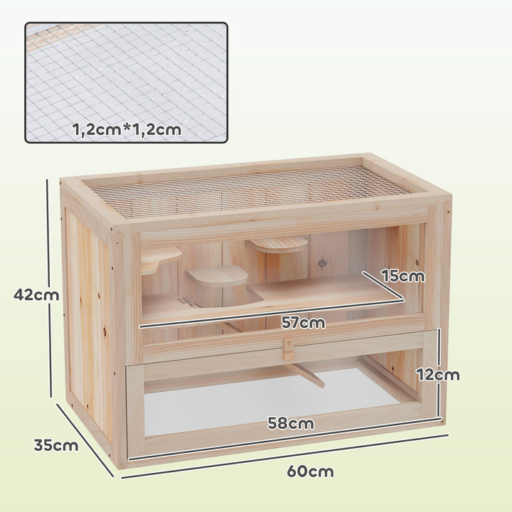 Gaiola de madeira para hamsters e outros pequenos roedores Casa para animais de 2 níveis 60x35x42cm