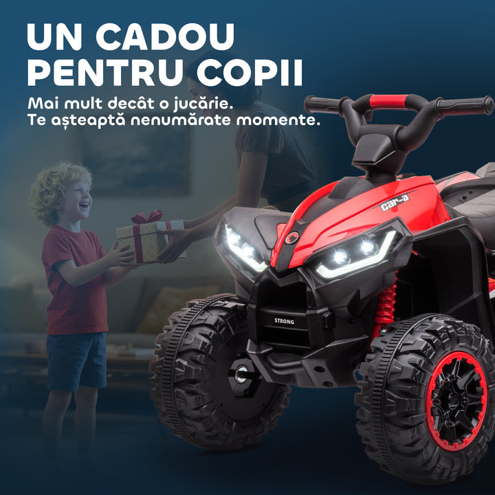 Quadriciclo Elétrico para Crianças de 3-5 Anos Veículo Eléctrico a Bateria 12V com 2 Motores Farol Música Velocidade Ajustável Avançar e Retroceder 83x53x55,5cm Vermelho