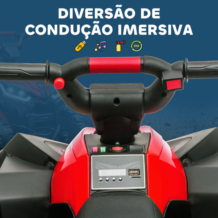 Quadriciclo Elétrico para Crianças de 3-5 Anos Veículo Eléctrico a Bateria 12V com 2 Motores Farol Música Velocidade Ajustável Avançar e Retroceder 83x53x55,5cm Vermelho