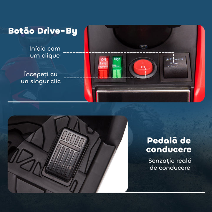 Quadriciclo Elétrico para Crianças de 3-5 Anos Veículo Eléctrico a Bateria 12V com 2 Motores Farol Música Velocidade Ajustável Avançar e Retroceder 83x53x55,5cm Vermelho
