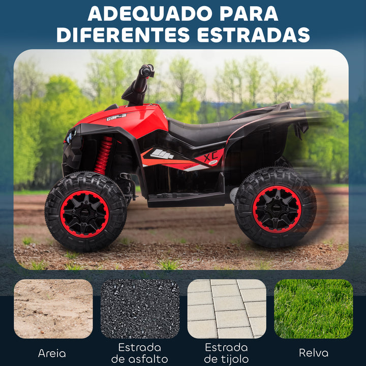 Quadriciclo Elétrico para Crianças de 3-5 Anos Veículo Eléctrico a Bateria 12V com 2 Motores Farol Música Velocidade Ajustável Avançar e Retroceder 83x53x55,5cm Vermelho
