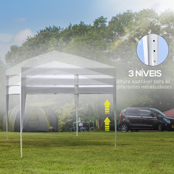 Tenda Dobrável 2,95x2,95 cm com Bolsa de Transporte Altura Ajustável Anti-UV e Impermeável para Terraço Pátio e Praia Branco Prateado