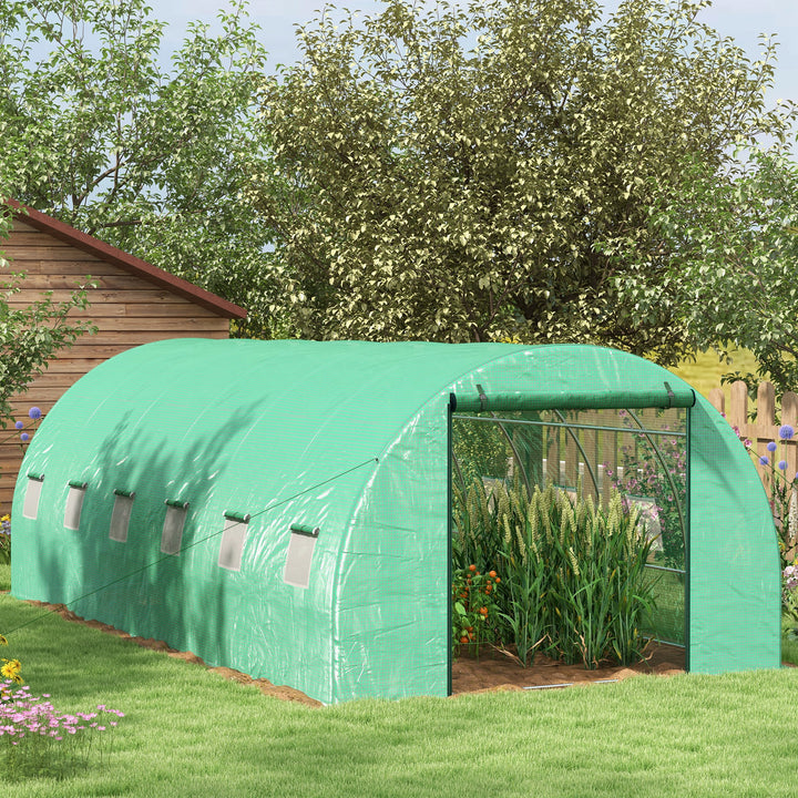 Estufa tipo Túnel 6x3x2 m Estufa de Exterior Com Sistema de Irrigação 12 Janelas com Malha e 1 Porta de Enrolar Estufa de Jardim Pátio Verde