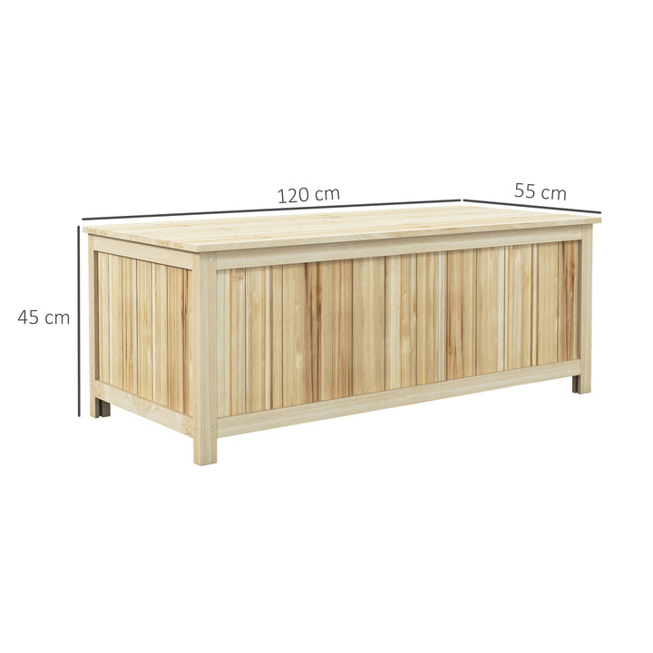 Baú de Armazenamento Exterior em Madeira 172 L Baú de Jardim com Tampa Articulada Resistente às Intempéries para Jardim Terraço Pátio 120x55x45 cm Madeira