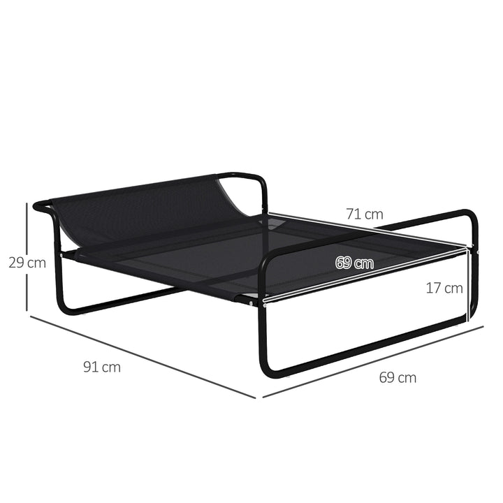 Cama Elevada para Cães Respirável para Cães Pequenos 91x69x29 cm Tecido de Textilene Apoio de Cabeça Inclinado Estrutura Metálica Interior e Exterior Preto