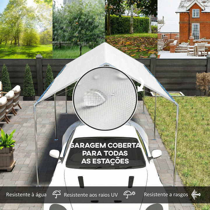 Tenda Garagem para Carro 3x6 m, Abrigo Exterior Portátil com Estrutura de Aço Galvanizado, Impermeável, Anti-UV, Pavilhão Gazebo de Jardim com Acessórios, para Eventos, Festas, Branco