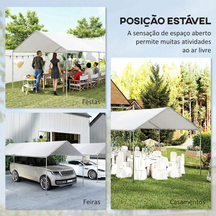 Tenda Garagem para Carro 3x6 m, Abrigo Exterior Portátil com Estrutura de Aço Galvanizado, Impermeável, Anti-UV, Pavilhão Gazebo de Jardim com Acessórios, para Eventos, Festas, Branco