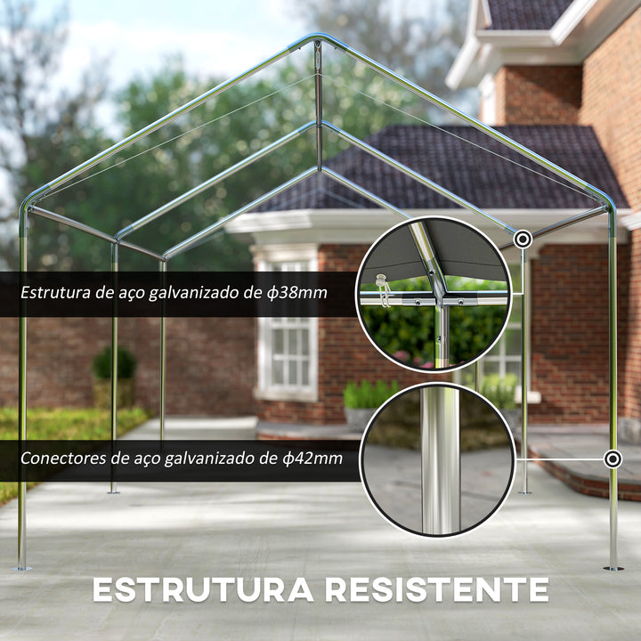 Tenda Garagem para Carro 3x6 m, Abrigo Exterior Portátil com Estrutura de Aço Galvanizado, Impermeável, Anti-UV, Pavilhão Gazebo de Jardim com Acessórios, para Eventos, Festas, Branco