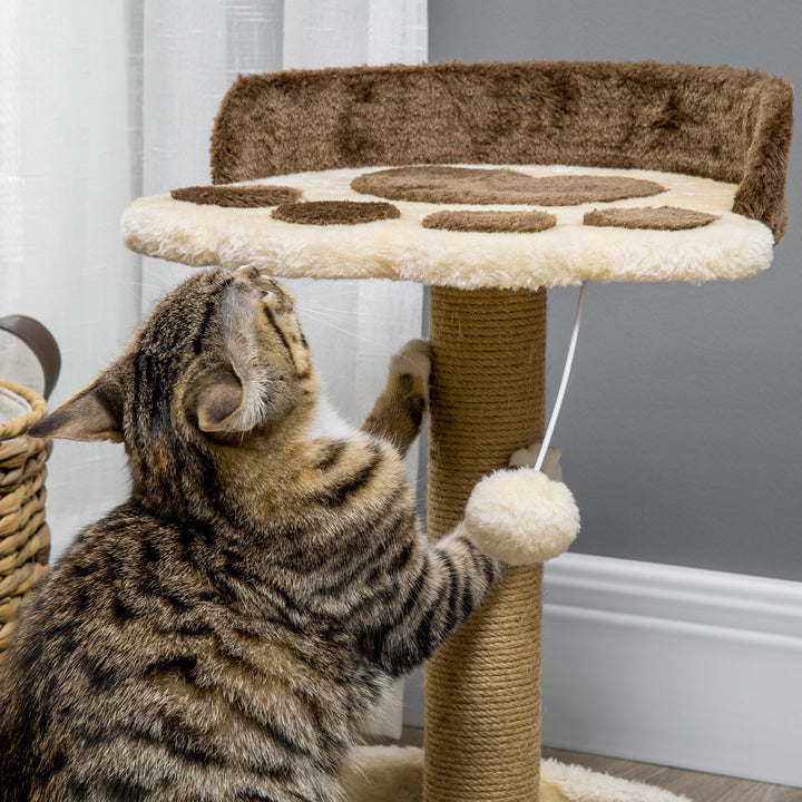 Arranhador para Gatos Altura 44 cm Torre de Escalada com 2 Camas Poste de Juta Brinquedo Pendurado Ø41x44 cm Marrom