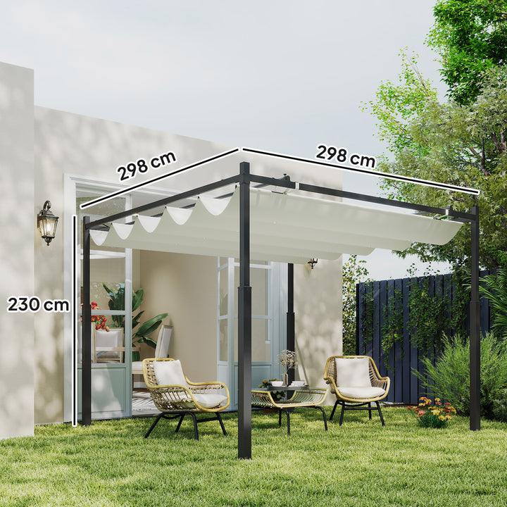 Pérgola de Jardim 3x3 m com Teto Retráctil e Acessório Magnético Pérgola de Jardim com Proteção UV30+ Colunas Metálicas e Ganchos Pérgola para Pátio, Terraço, Exterior Creme