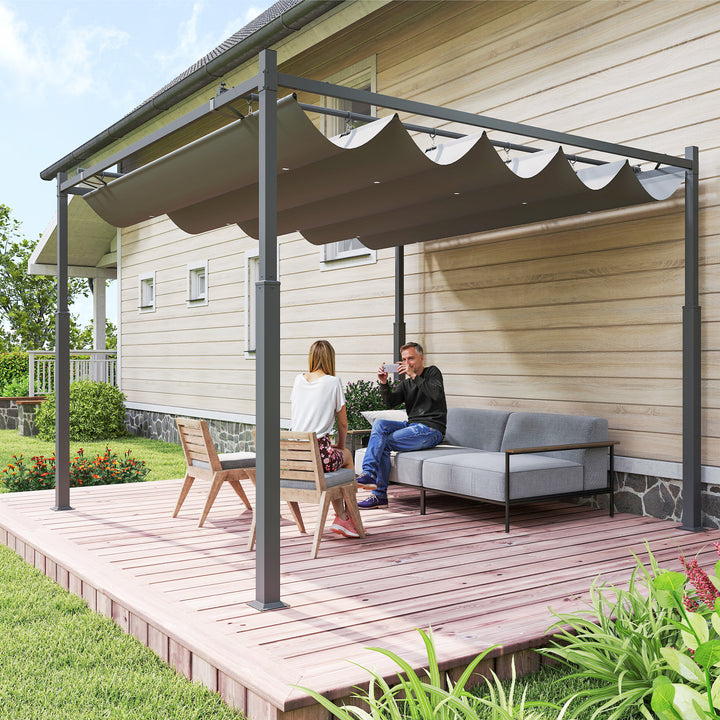 Pérgola de Jardim 3x3 m com Teto Retrátil e Acessório Magnético, Pavilhão de Jardim com Proteção UV30+, Colunas Metálicas e Ganchos, Cobertura para Terraço, Exterior, Cinzento